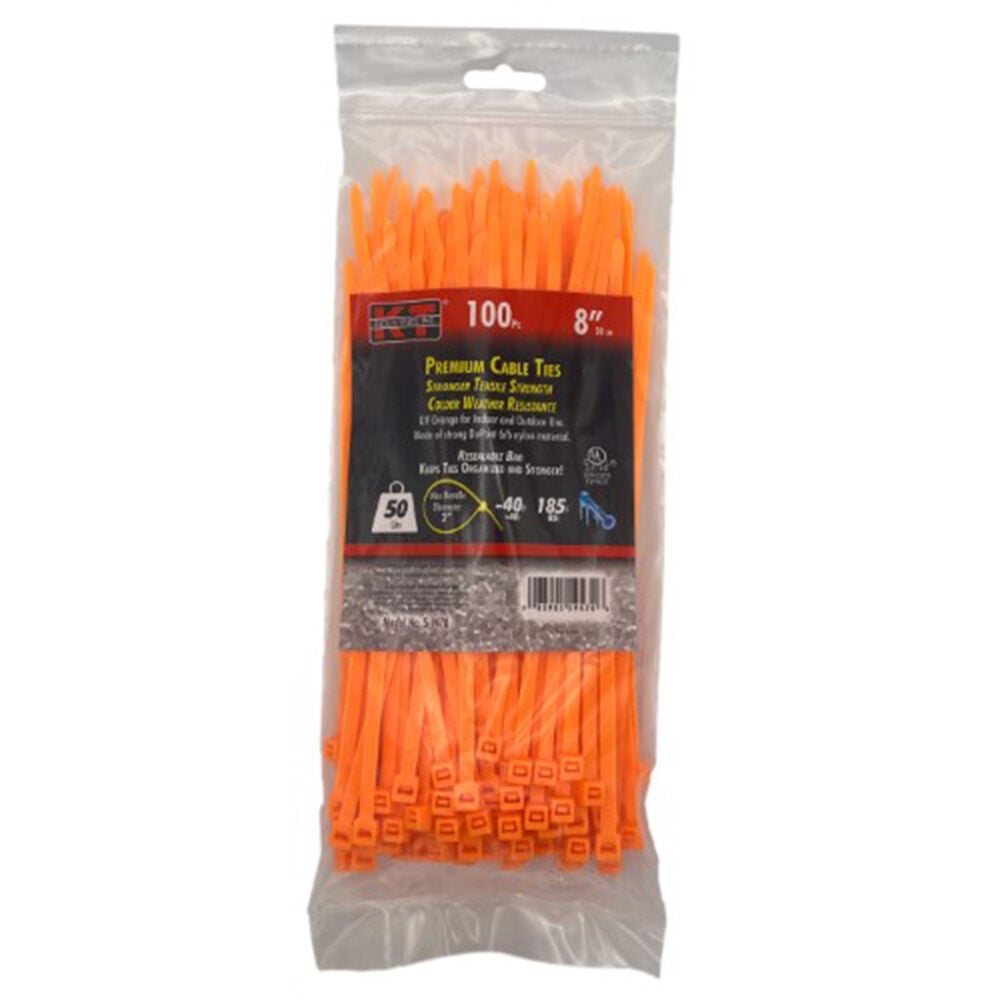 image of 8 in Standard Duty Premium Cable Ties, Orange, 100 pc