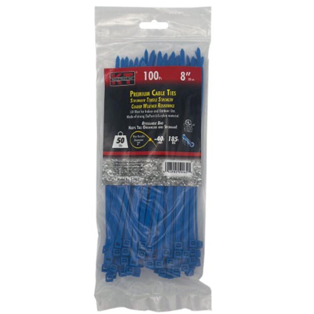 image of 8 in Standard Duty Premium Cable Ties, Blue, 100 pc