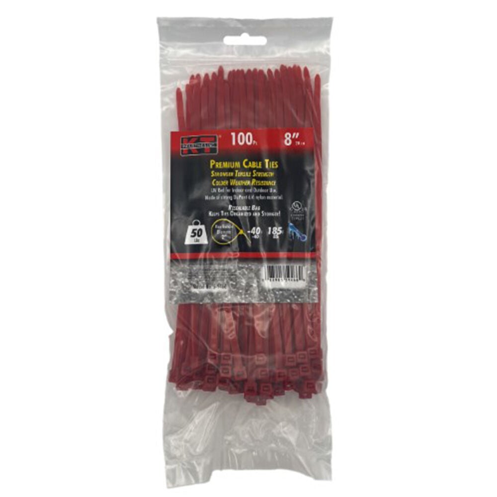 image of 8 in Standard Duty Premium Cable Ties, Red, 100 pc