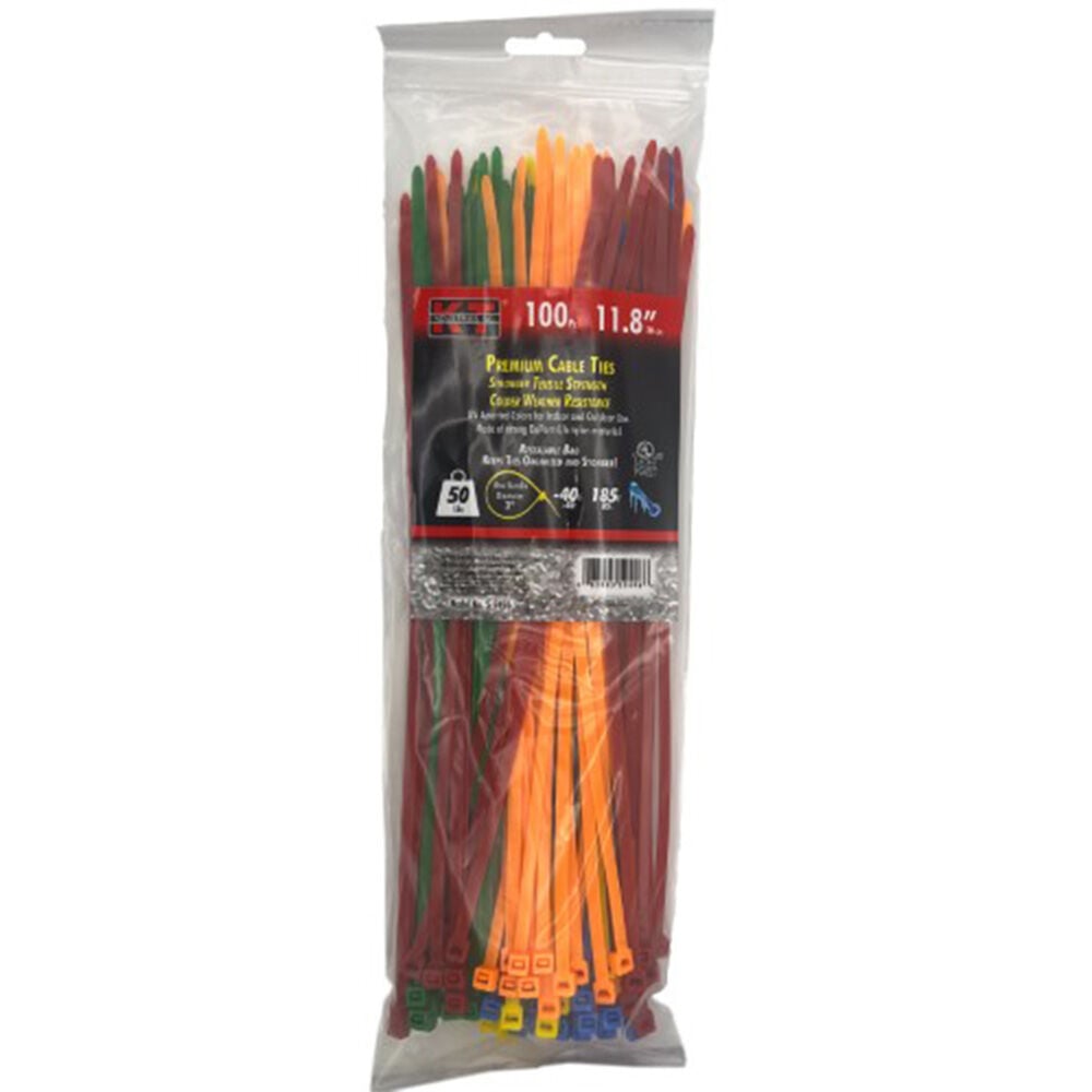 image of 11.8 in Standard Duty Premium Cable Ties, Assorted, 100 pc