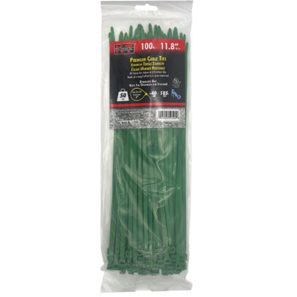 image of 11.8 in Standard Duty Premium Cable Ties, Green, 100 pc