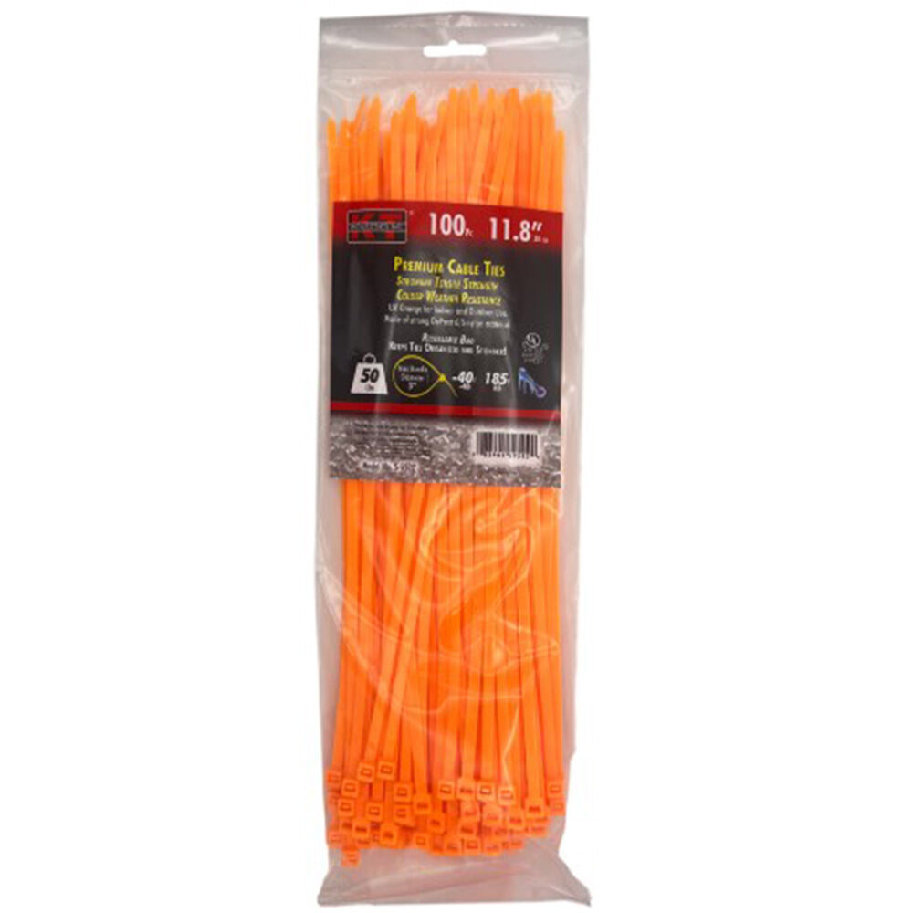 image of 11.8 in Standard Duty Premium Cable Ties, Orange, 100 pc