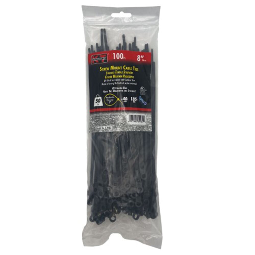 image of 8 in Screw Mount Cable Ties, UV Black, 100 pc