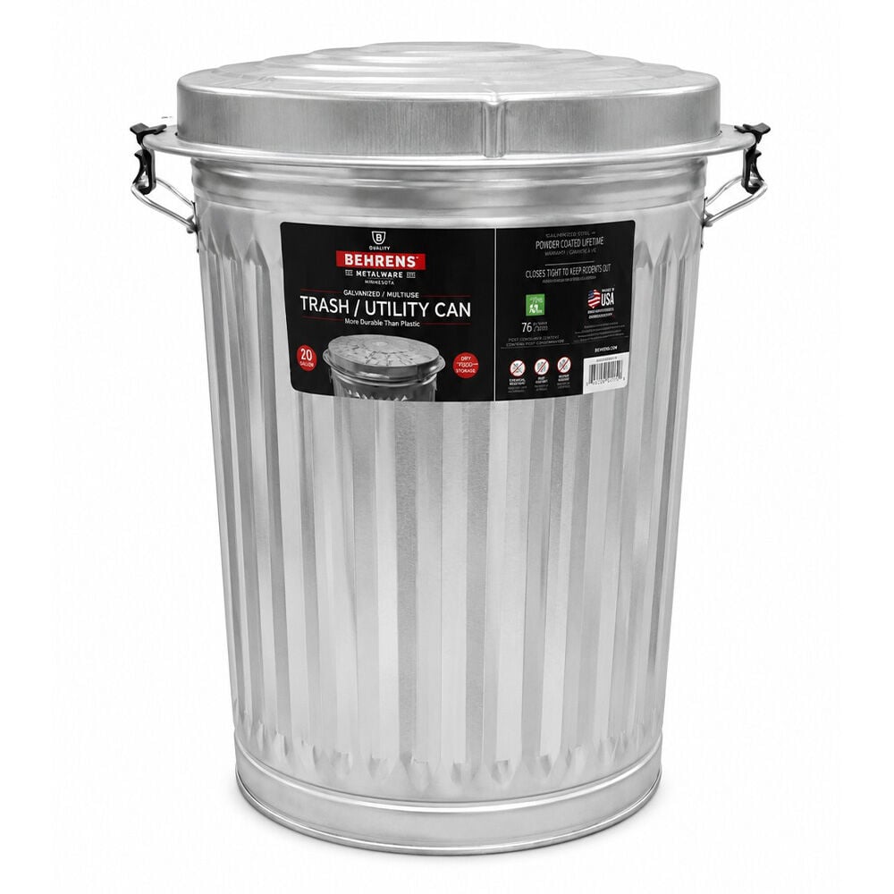 image of 20 gal Galvanized Steel Trash Can and Lid