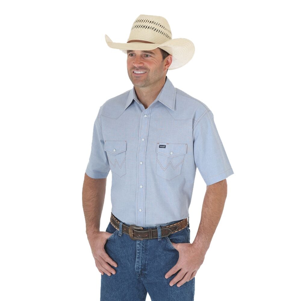 image of Men's Western Cowboy Cut Short Sleeve Snap Button Work Shirt