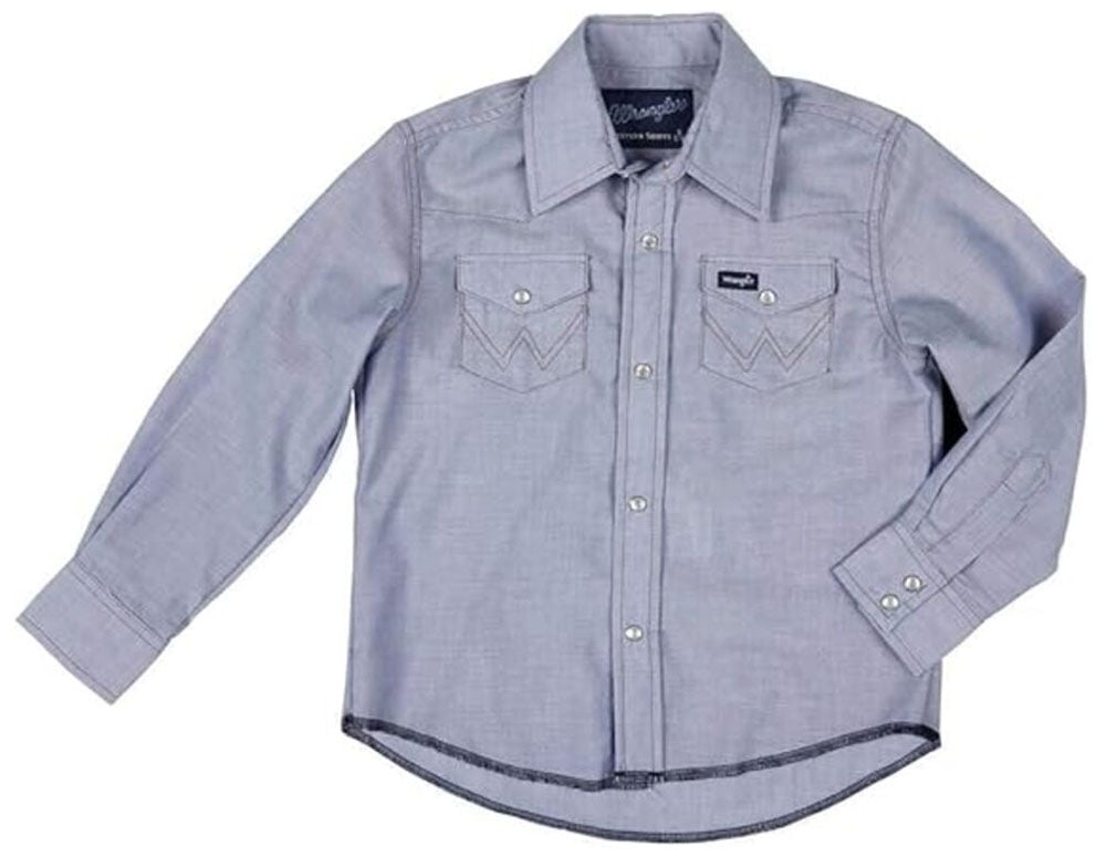 image of Boy's Western Cowboy Cut Long Sleeve Solid Snap Shirt