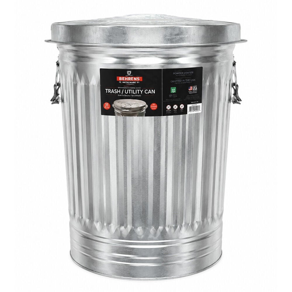 image of 31 gal Galvanized Steel Trash Can and Lid