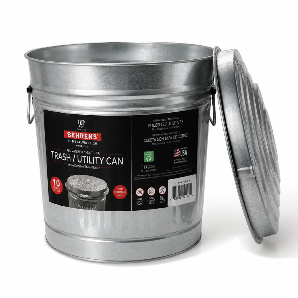 image of 10 gal Galvanized Steel Trash Can and Lid