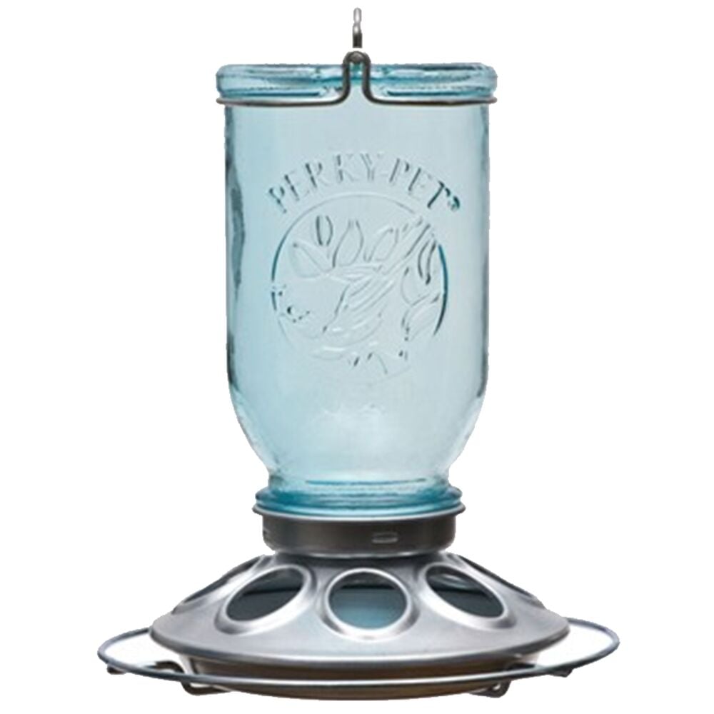 image of Woodstream Antique Wide Blue Glass Seed Feeder