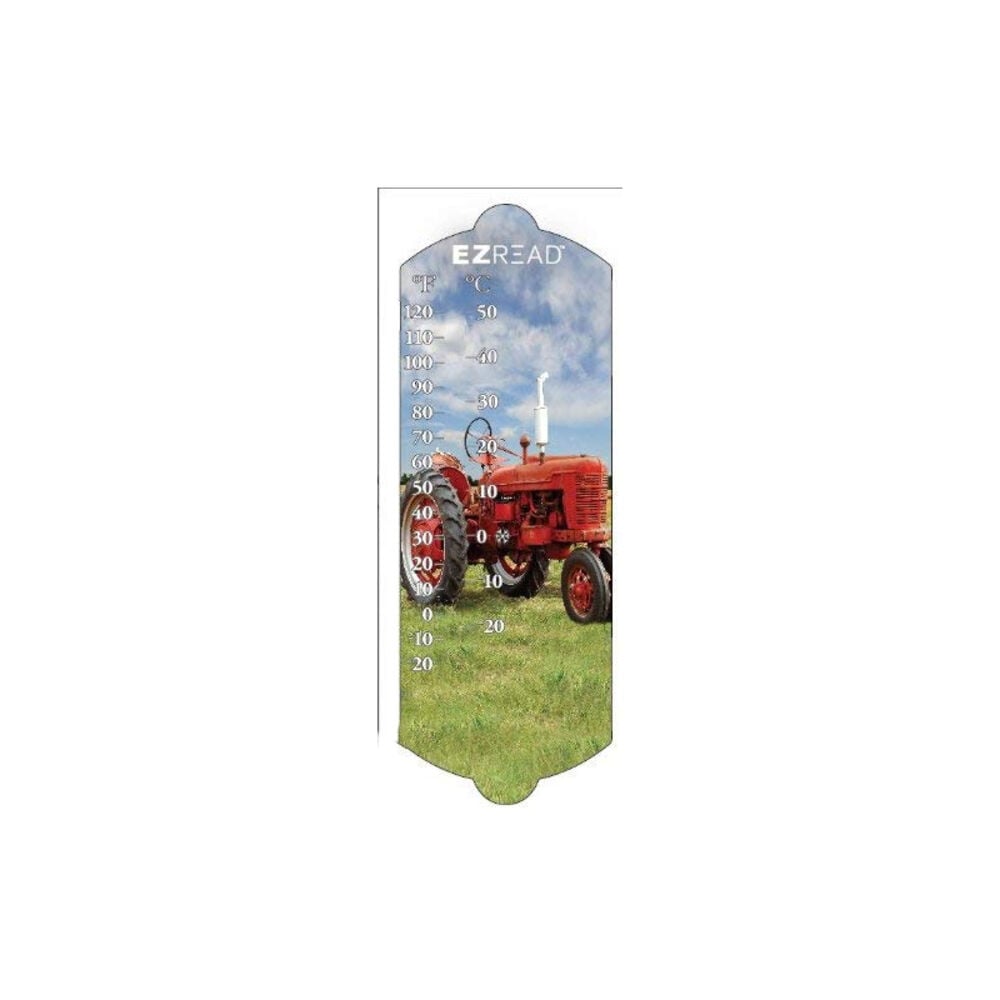 image of EZREAD Indoor/Outdoor Thermometer with Red Tractor, 10-in