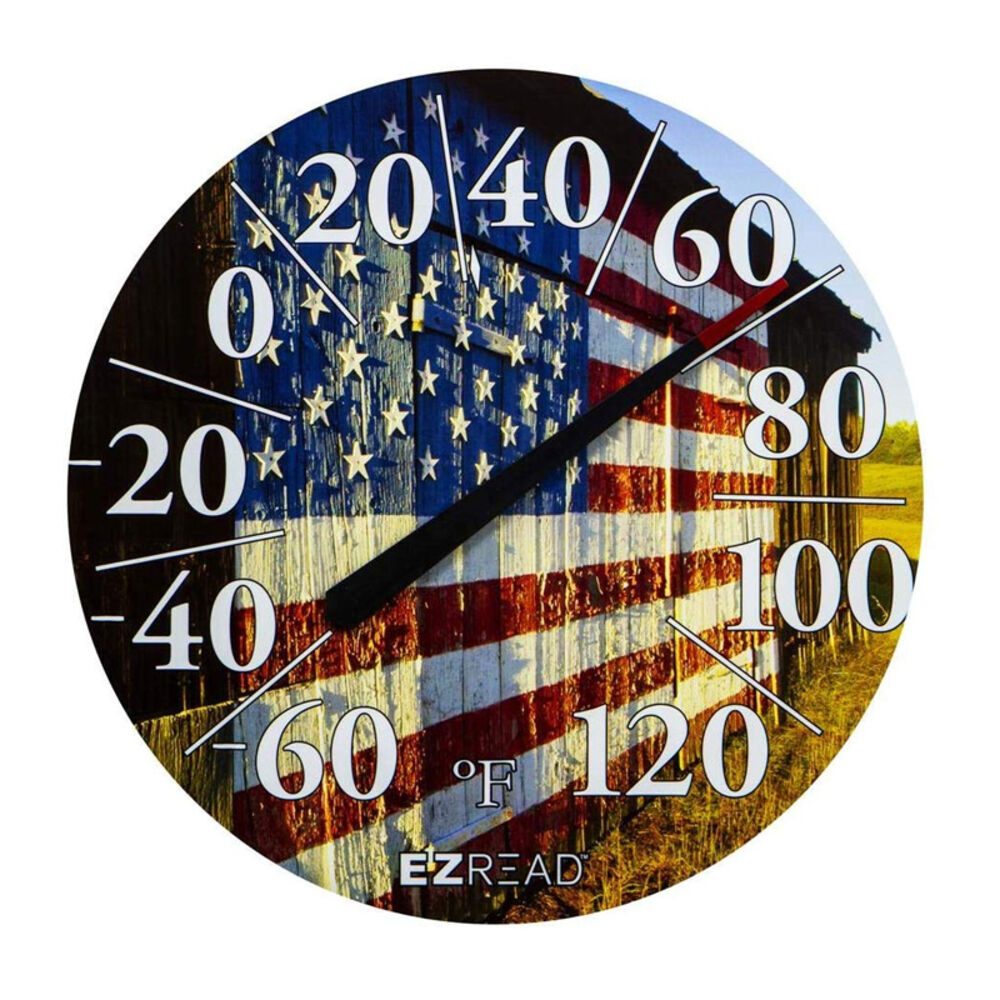 image of EZREAD Dial Thermometer American Flag on Barn 12.5-in