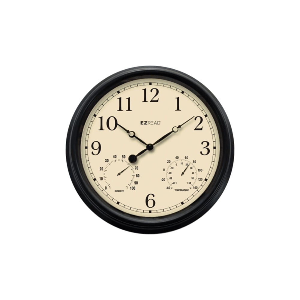 image of Decorative Indoor & Outdoor All-Weather Clock with Black Frame