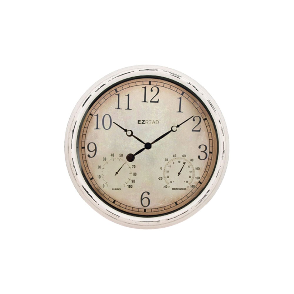 image of Decorative Indoor & Outdoor All-Weather Clock with White Frame