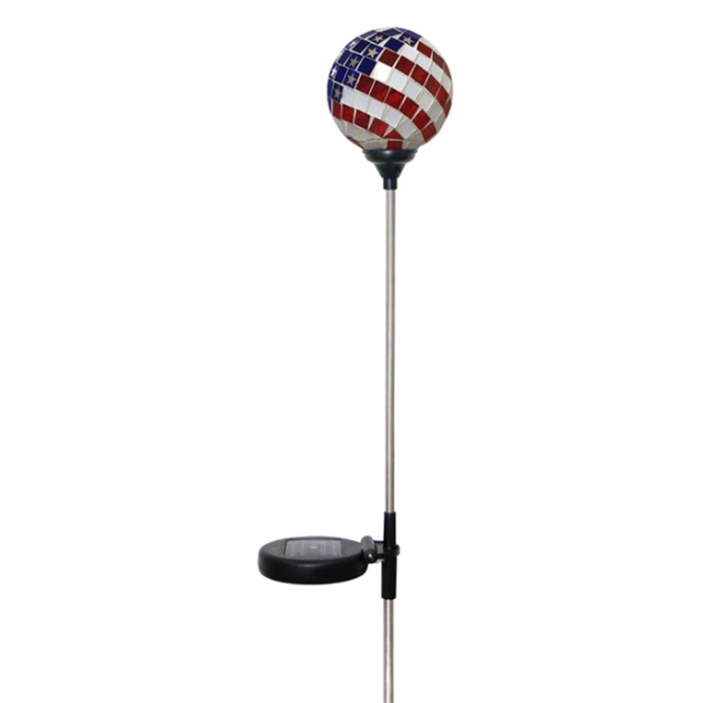 image of 33 in Garden Decor- Solar Stake, Americana Mosaic Globe 