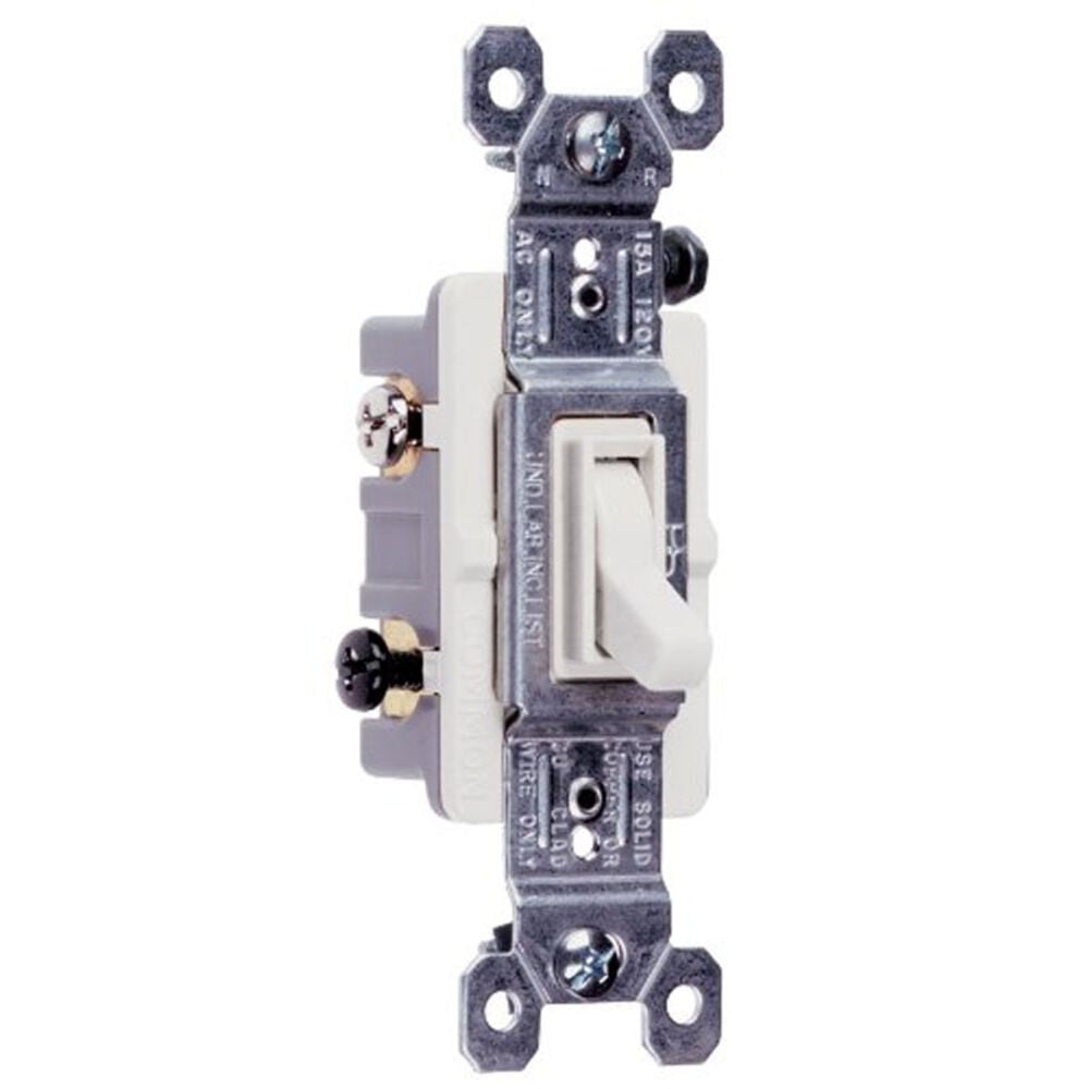 image of Three Way Toggle Ground Switch 15-Amp 120-volt High Impact Resistant Construction, White