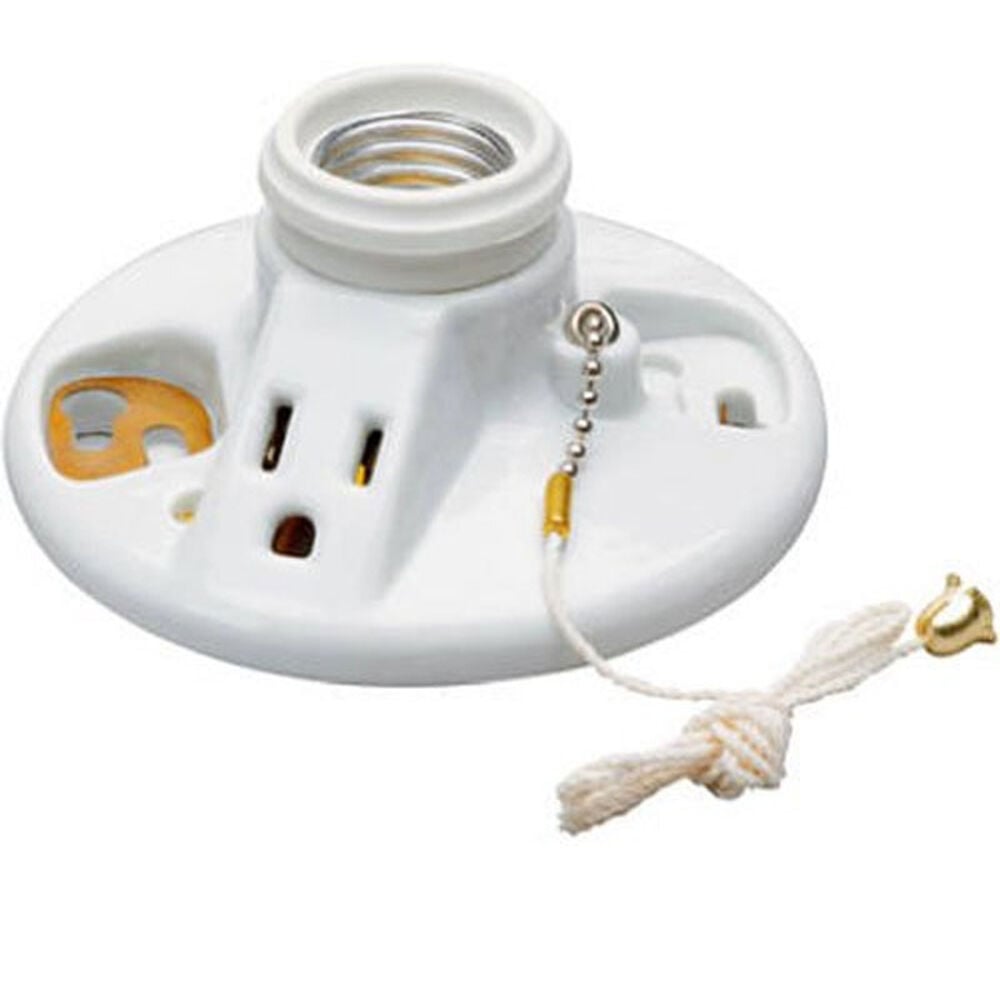 image of 288CC18 Incandescent Porcelain Lamp Holder with Outlet, 250-watt/125-volt, White