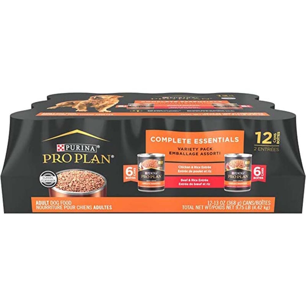 image of Pro Plan Wet Dog Food- Chicken and Rice, Beef and Rice, 13 oz, 12 pk
