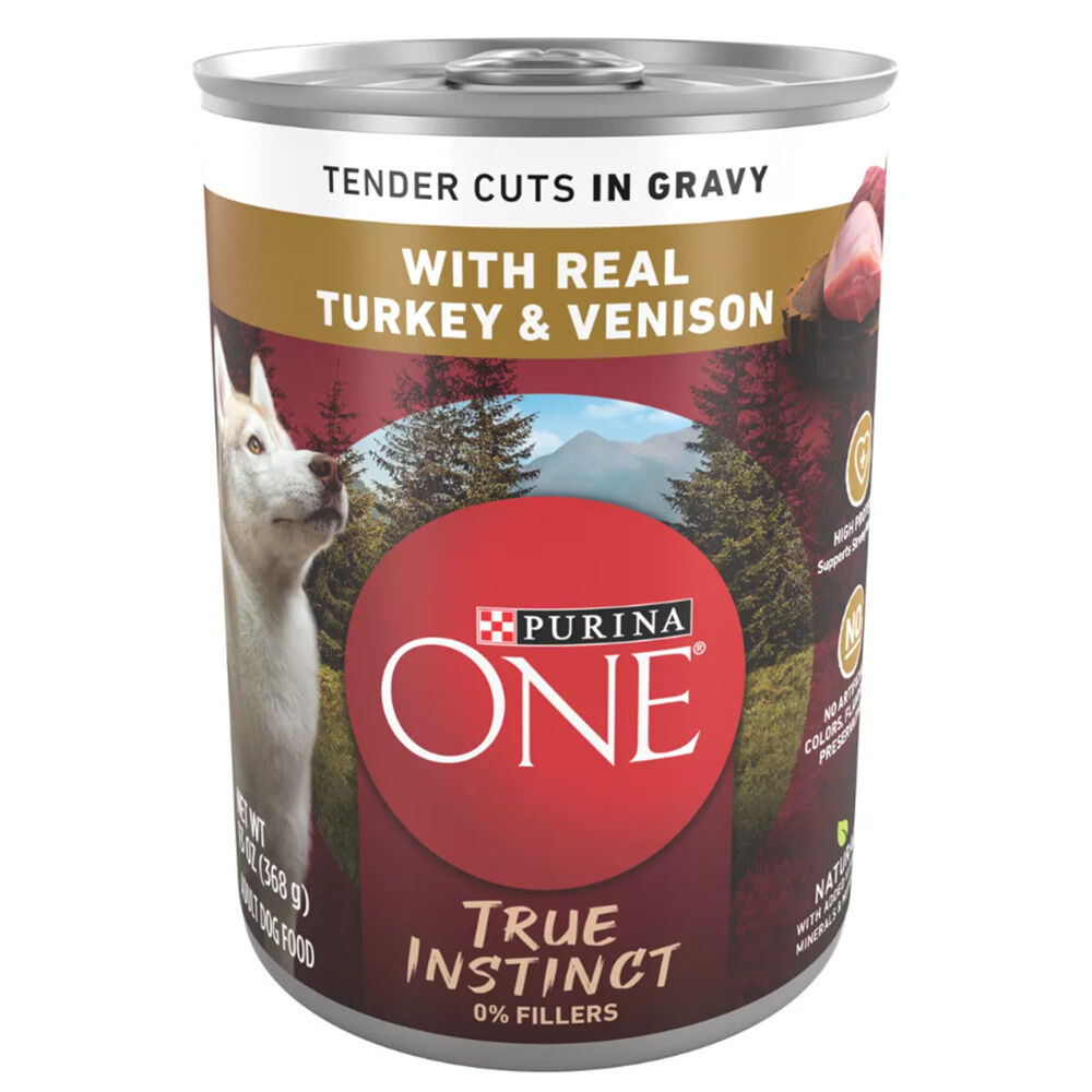 image of Purina One True Instinct Wet Dog Food- Tender Cuts, Real Turkey and Venison, 13 oz