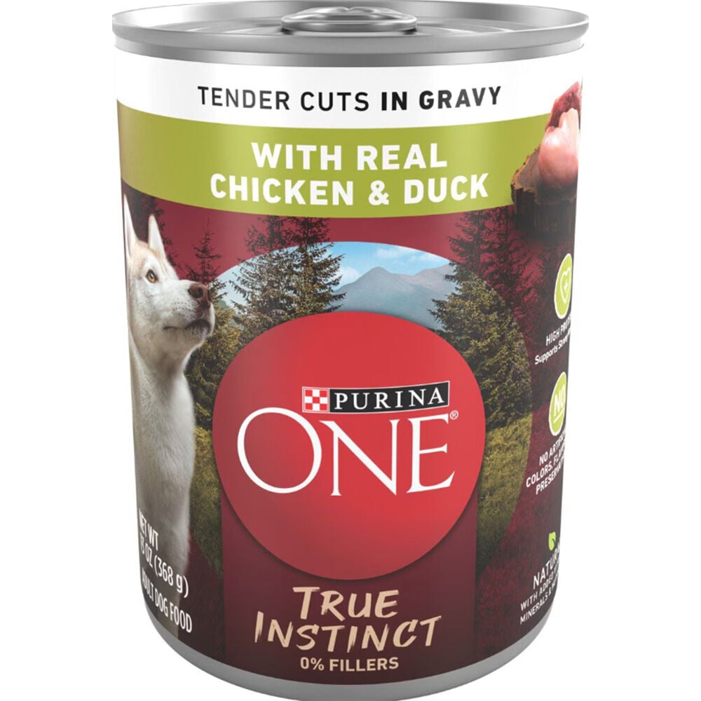 image of Purina One True Instinct Wet Dog Food- Tender Cuts, Real Chicken and Duck, 13 oz
