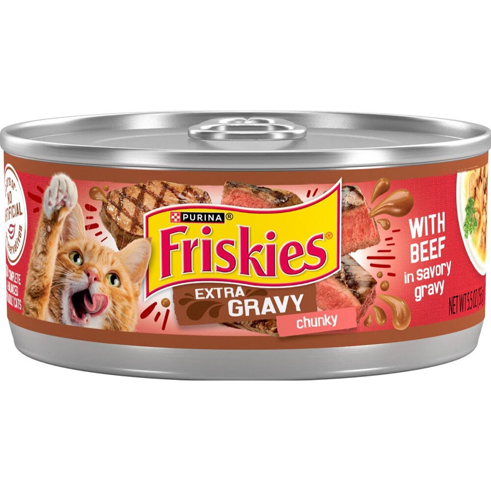 image of Friskies Wet Cat Food- Extra Gravy, Chunky, Beef, 5.5 oz