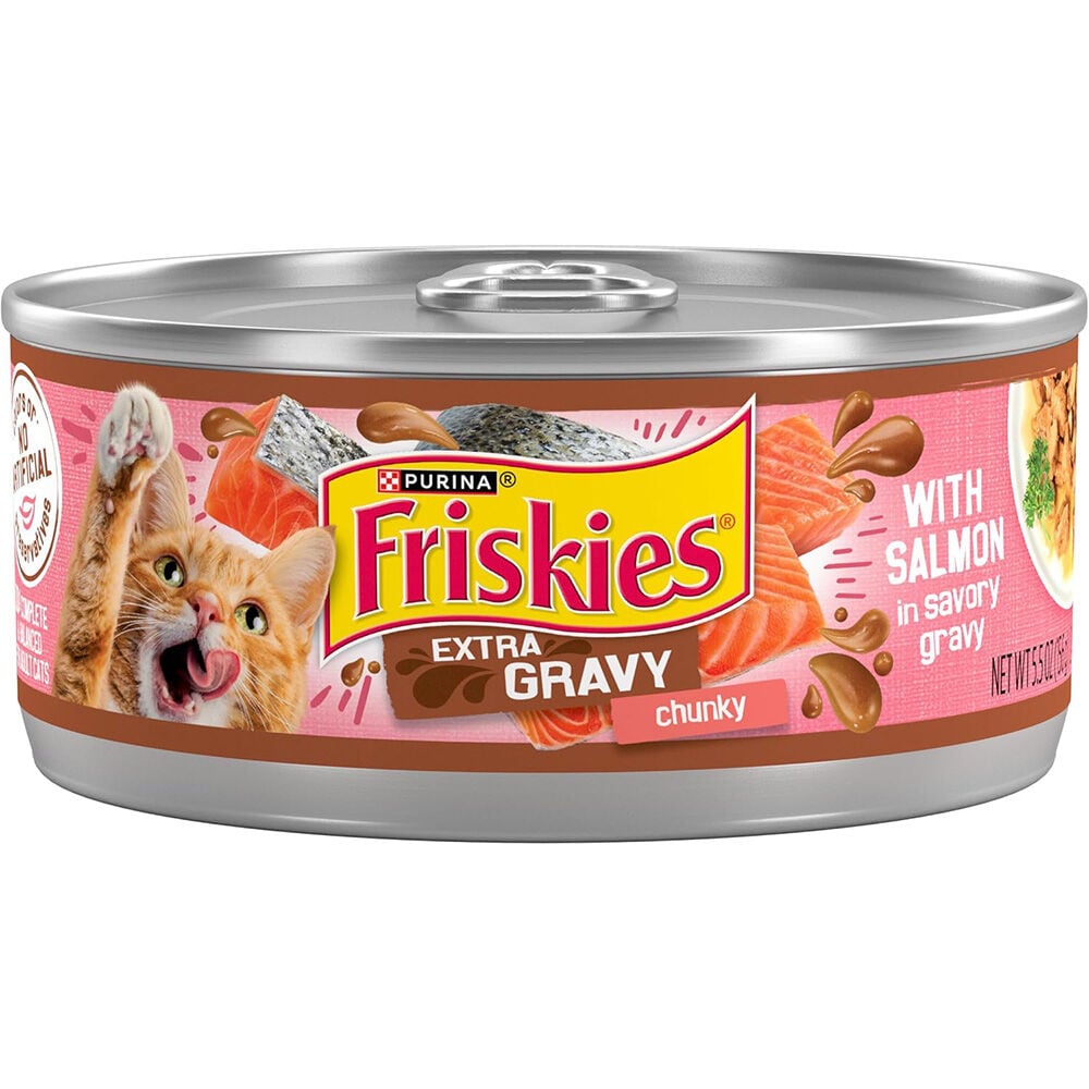 image of Friskies Wet Cat Food- Extra Gravy, Chunky, Salmon, 5.5 oz