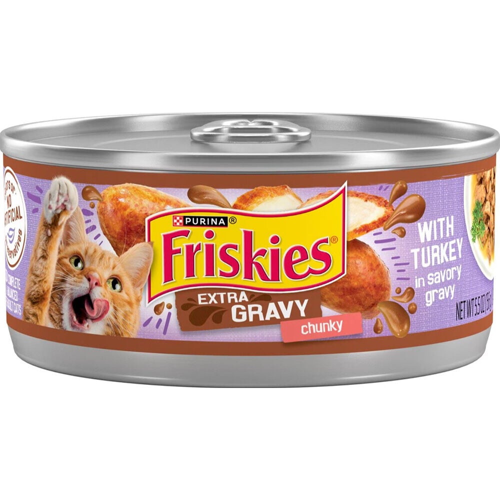 image of Friskies Wet Cat Food- Extra Gravy, Chunky, Turkey, 5.5 oz