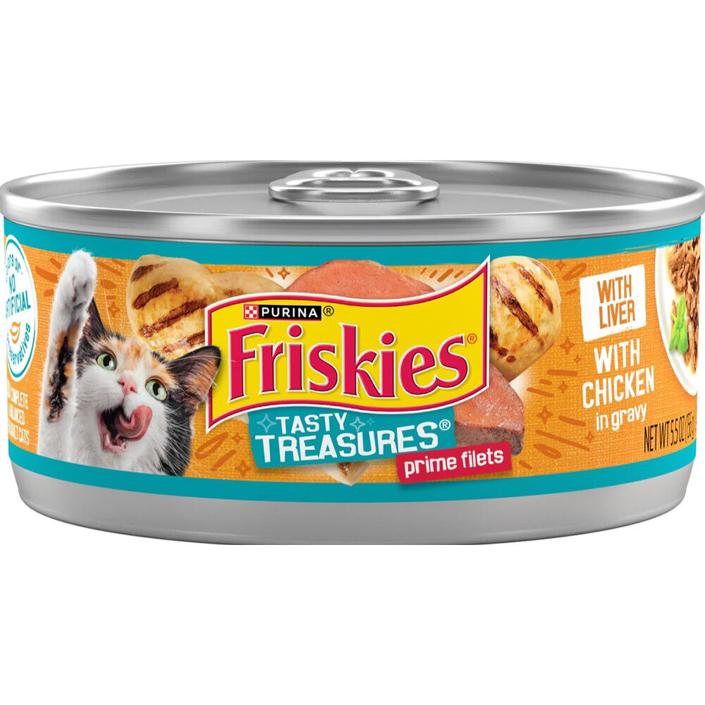 image of Friskies Wet Cat Food- Tasty Treasures, Chicken and Cheese, 5.5 oz