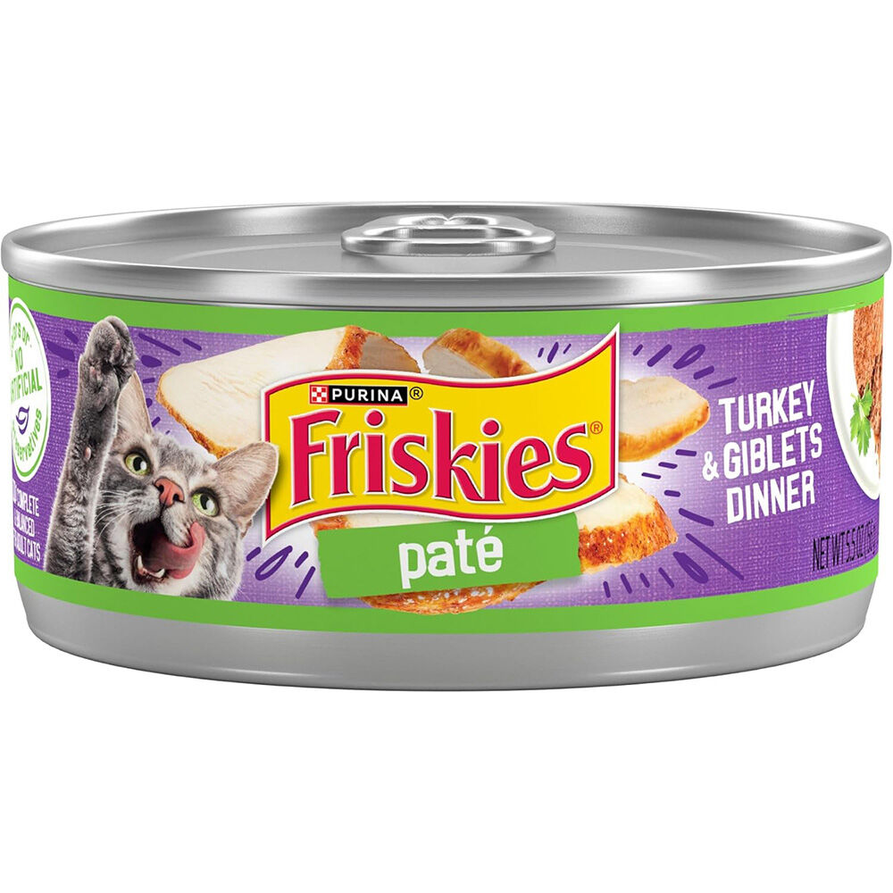 image of Friskies Wet Cat Food- Classic Pate, Turkey and Giblets Dinner, 5.5 oz