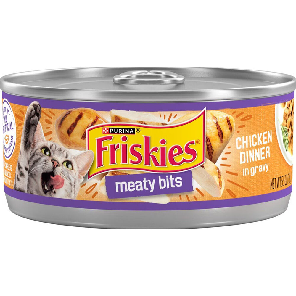 image of Friskies Wet Cat Food- Meaty Bits, Chicken Dinner, 5.5 oz