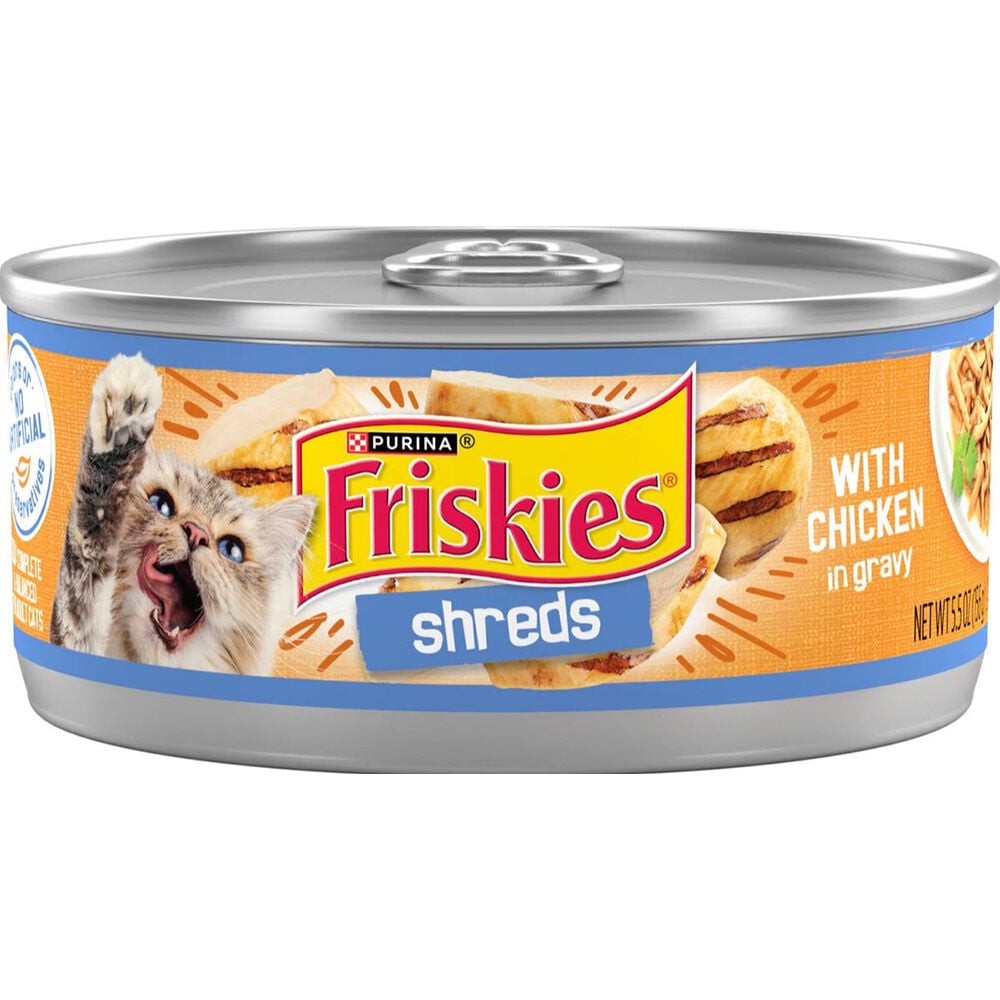 image of Friskies Wet Cat Food- Shreds, Chicken, 5.5 oz