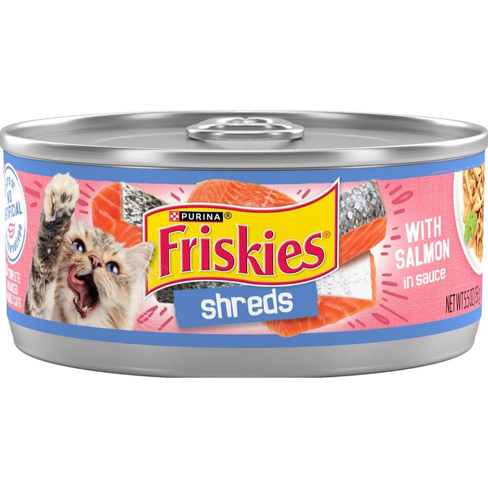 image of Friskies Wet Cat Food- Shreds, Salmon, 5.5 oz
