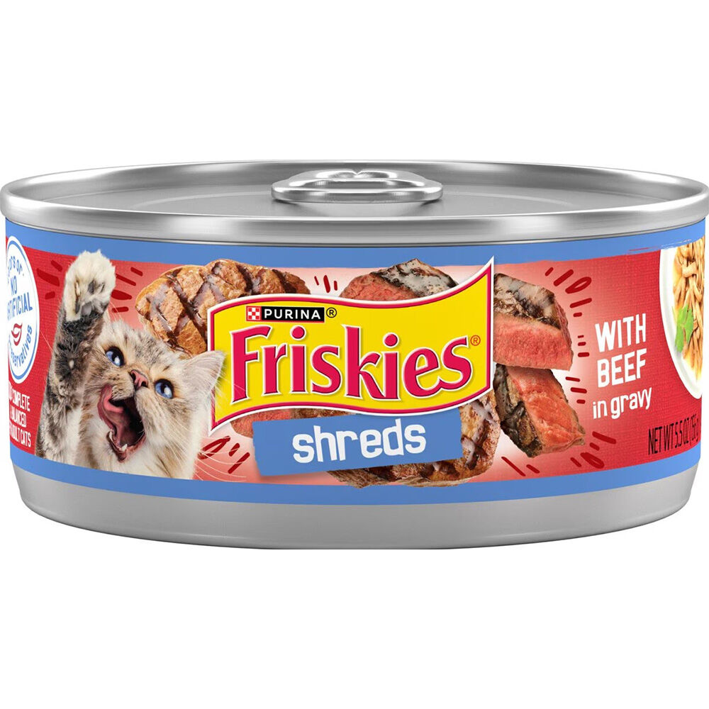 image of Friskies Wet Cat Food- Shreds, Beef Dinner, 5.5 oz