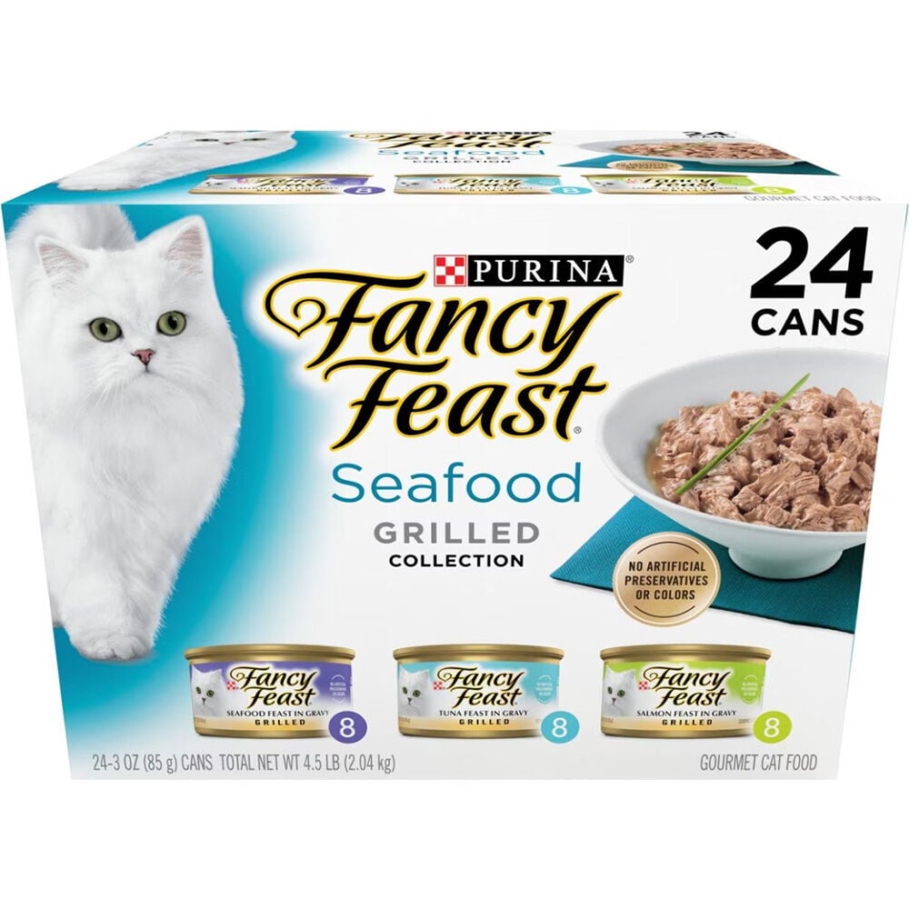 image of Fancy Feast Wet Cat Food- Grilled, Seafood Variety Pack, 3 oz, 24 pk