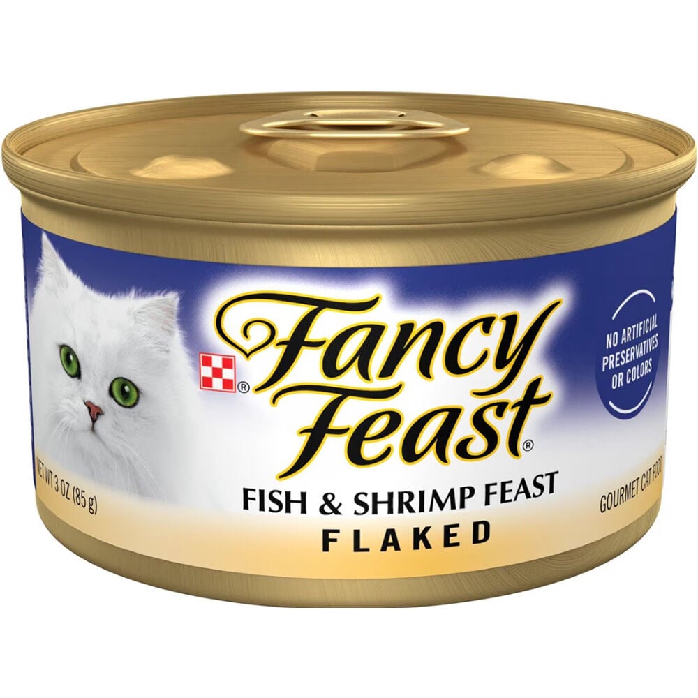 image of Fancy Feast Wet Cat Food- Flaked, Fish and Shrimp Feast, 3 oz