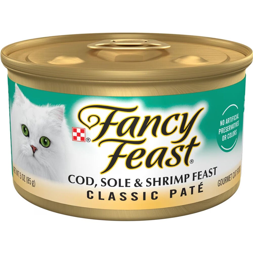 image of Fancy Feast Wet Cat Food- Classic Pate, Cod, Sole and Shrimp Feast, 3 oz