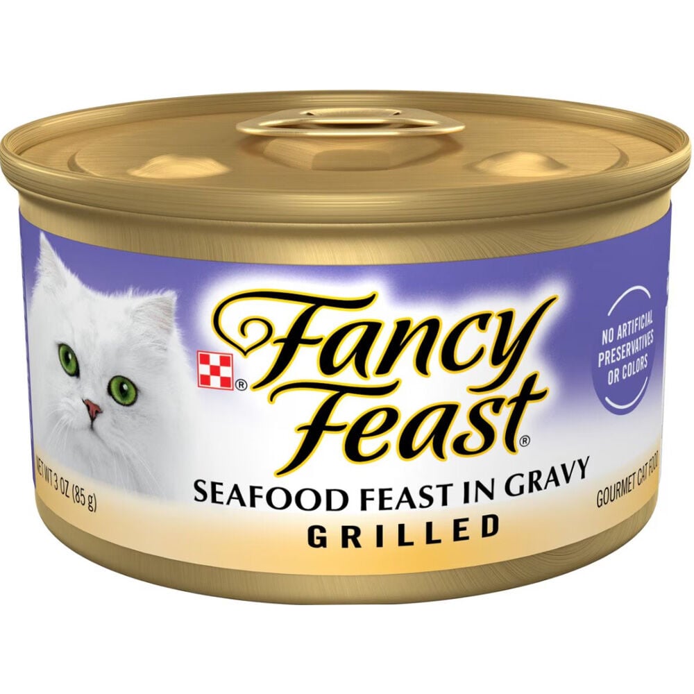 image of Fancy Feast Wet Cat Food- Grilled, Seafood Feast in Gravy, 3 oz