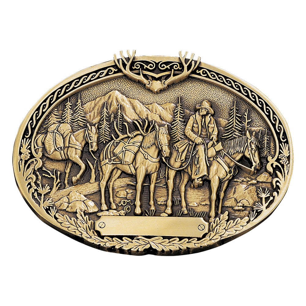 image of Pack Horses and Rider Brass Heritage Attitude Belt Buckle