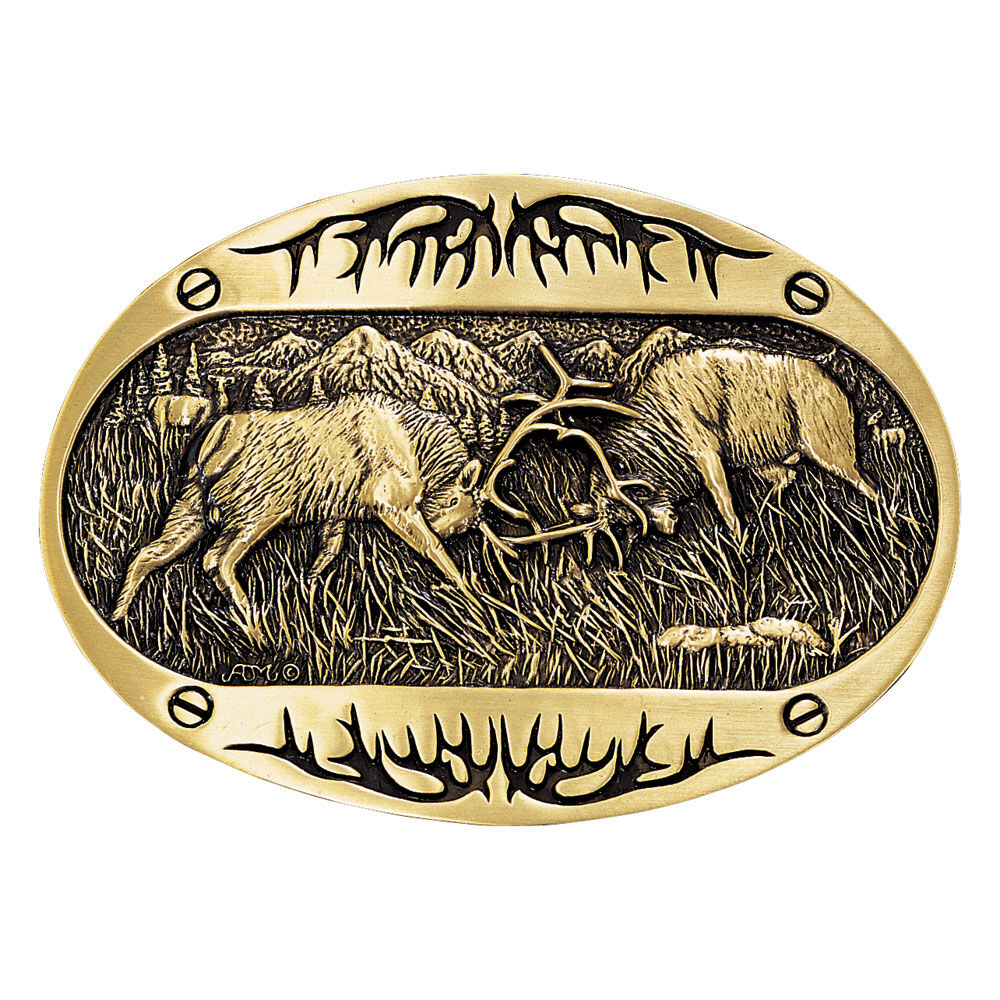 image of Fighting Elk Brass Heritage Attitude Belt Buckle