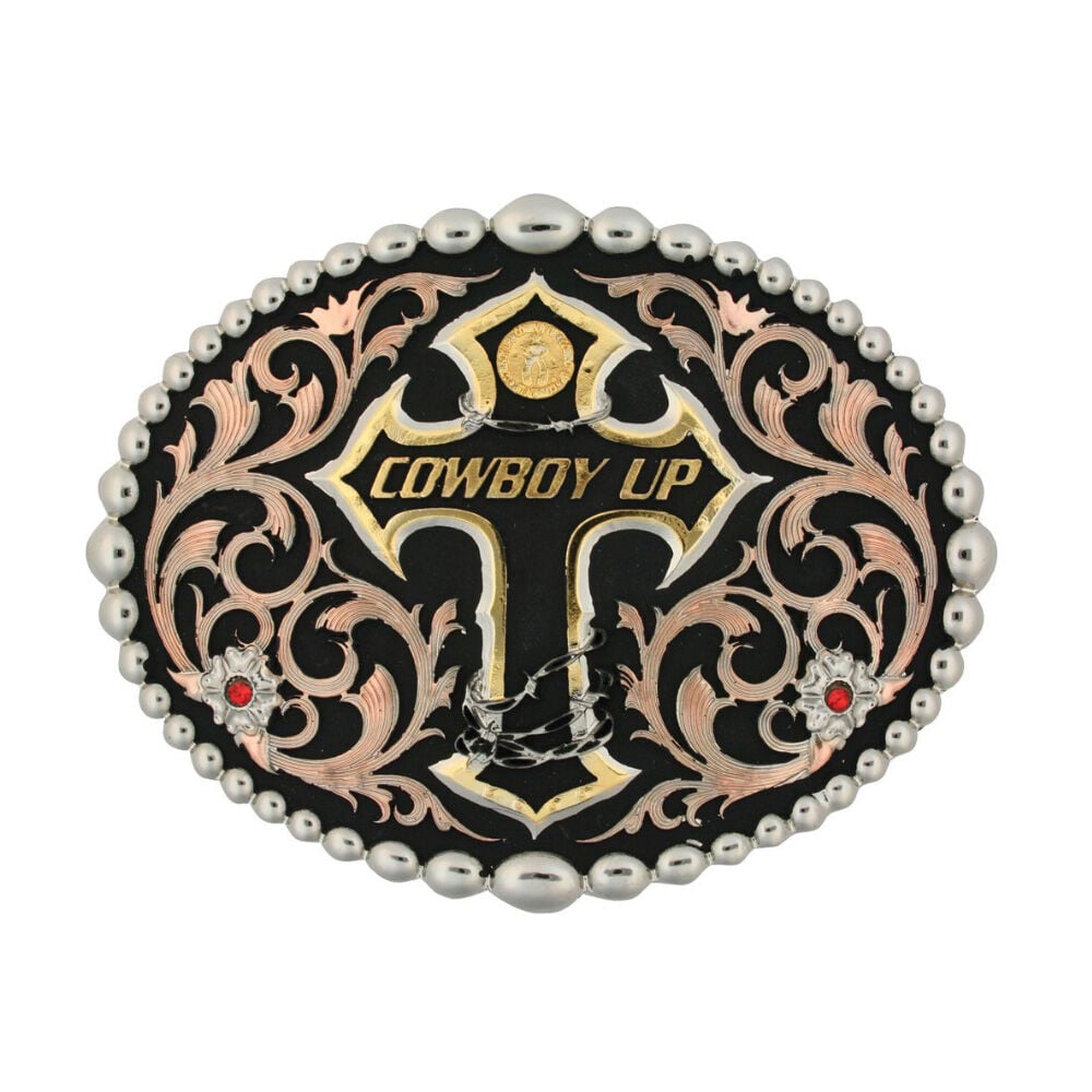image of Tri Color Cowboy Up Attitude Belt Buckle