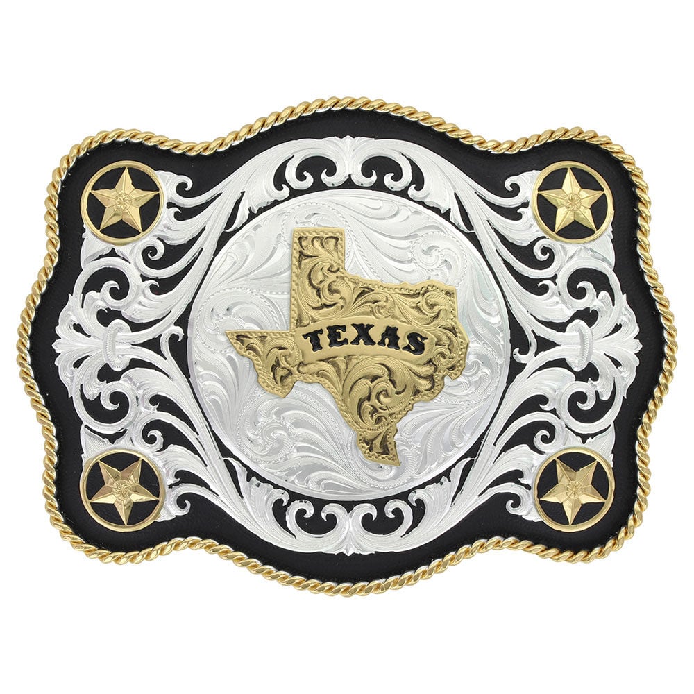 image of Sheridan Style Scalloped Western Belt Buckle Texas State