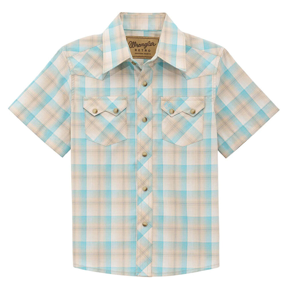 image of Boys' Retro Plaid Short Sleeve Snap Shirt