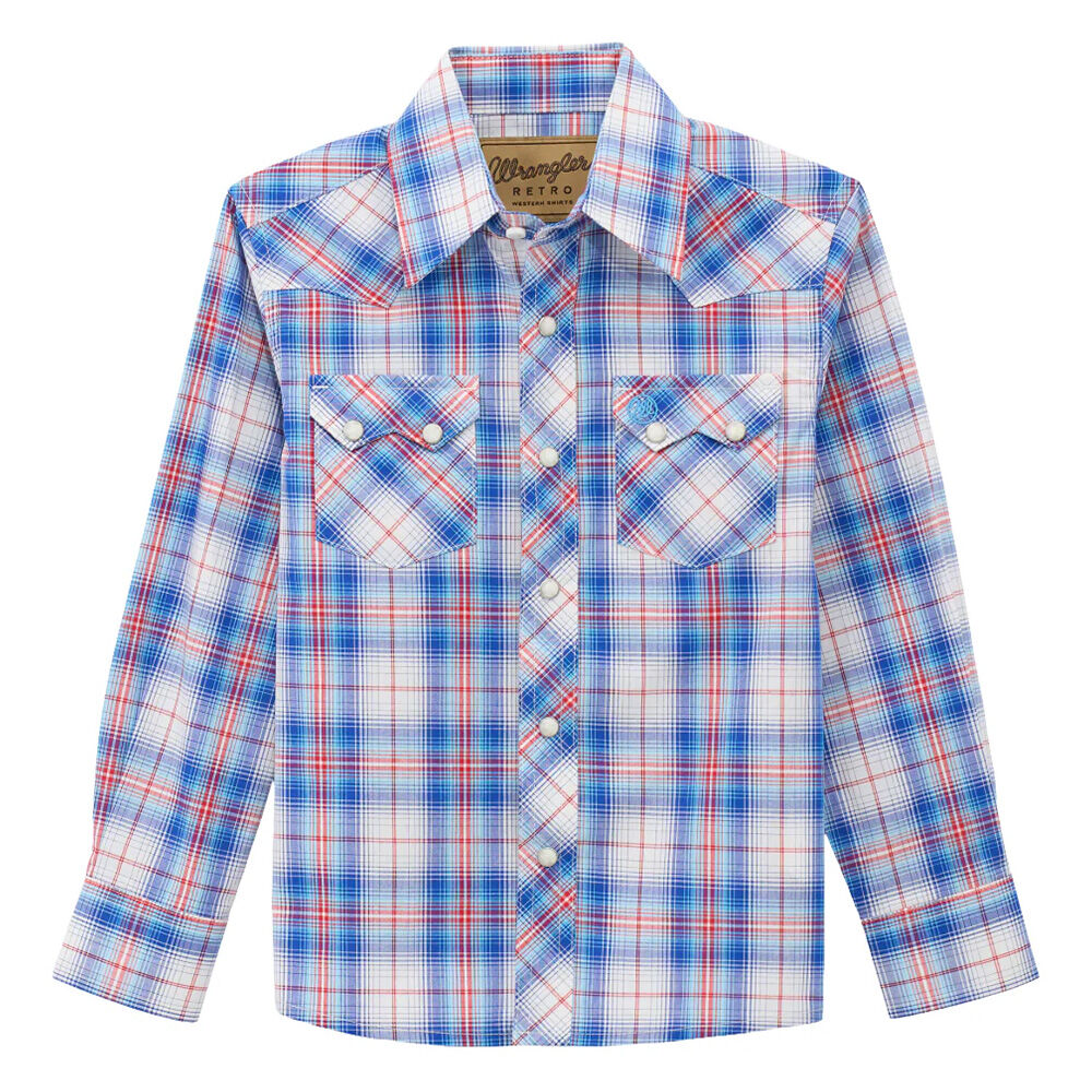 image of Kid's Retro Plaid Long Sleeve Snap Shirt