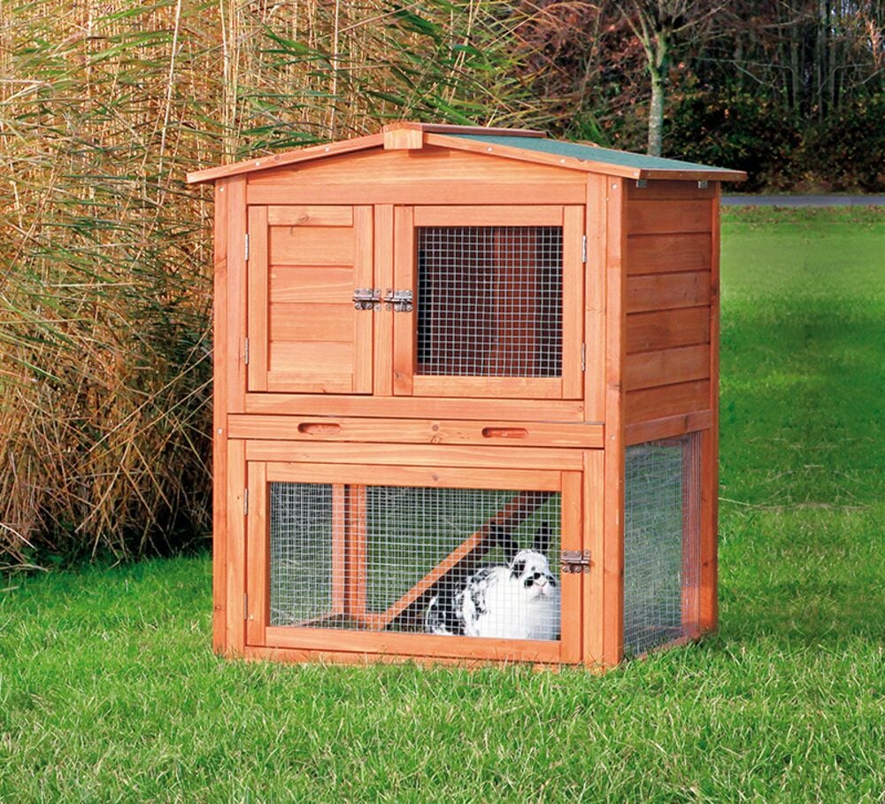 image of Natura Small 2-Story Peaked Hinged Roof Rabbit Hutch