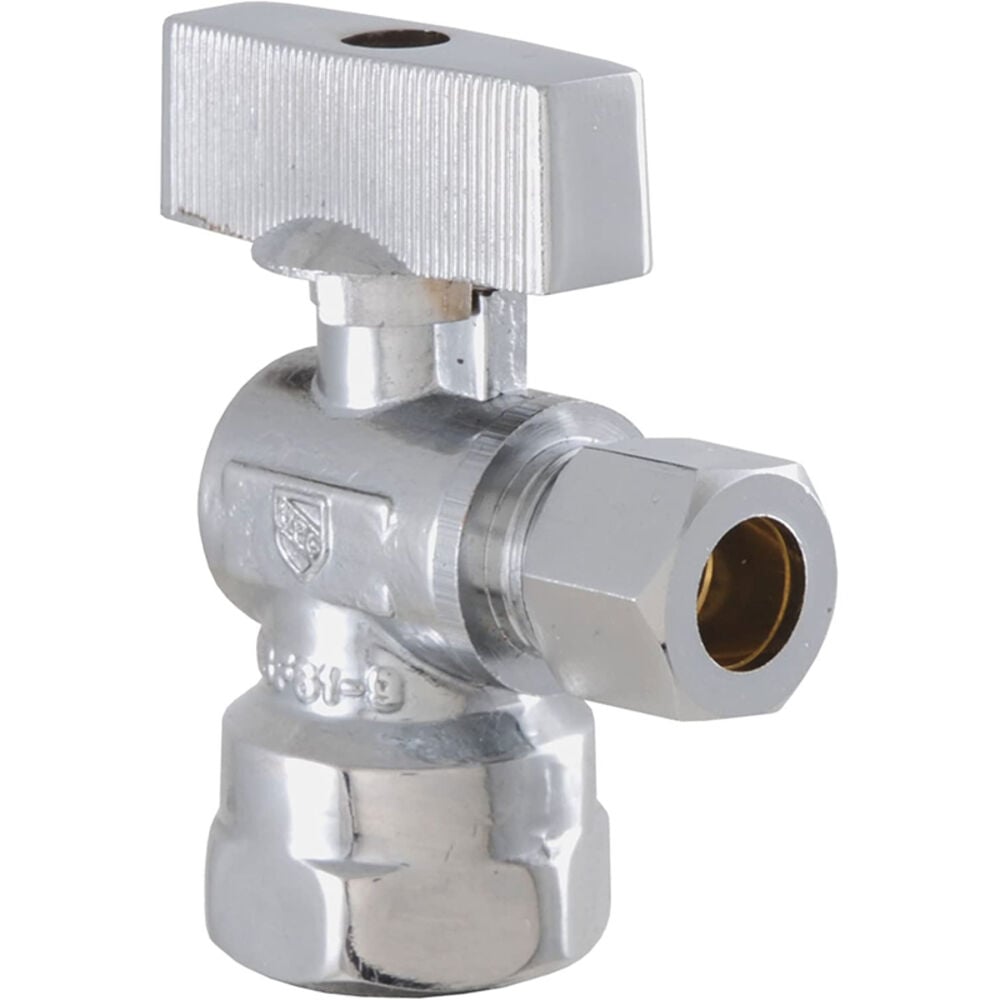 image of Low Lead Quarter Turn Shut Off Angle Valve 3/8-Inch Compression x 1/2-Inch FIP, Chrome