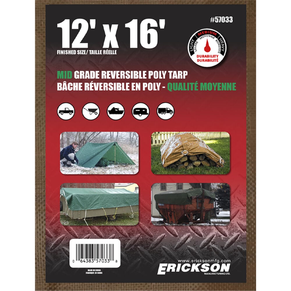 image of Brown/Green Mid-Grade Poly Tarp, 12 ft x 16 ft