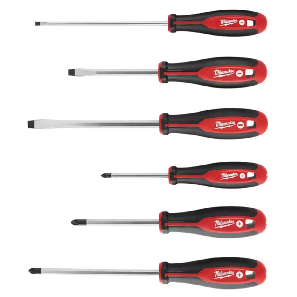 image of Phillips/Slotted Flat Head Hex Drive Screwdriver Set with Tri-Lobe Handle- 6 pc