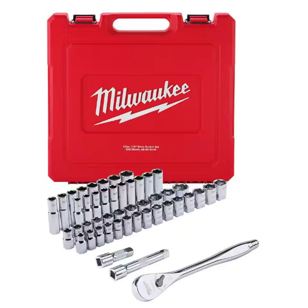 image of 1/2 in Drive Metric Ratchet and Socket Mechanics Tool Set- 47 pc