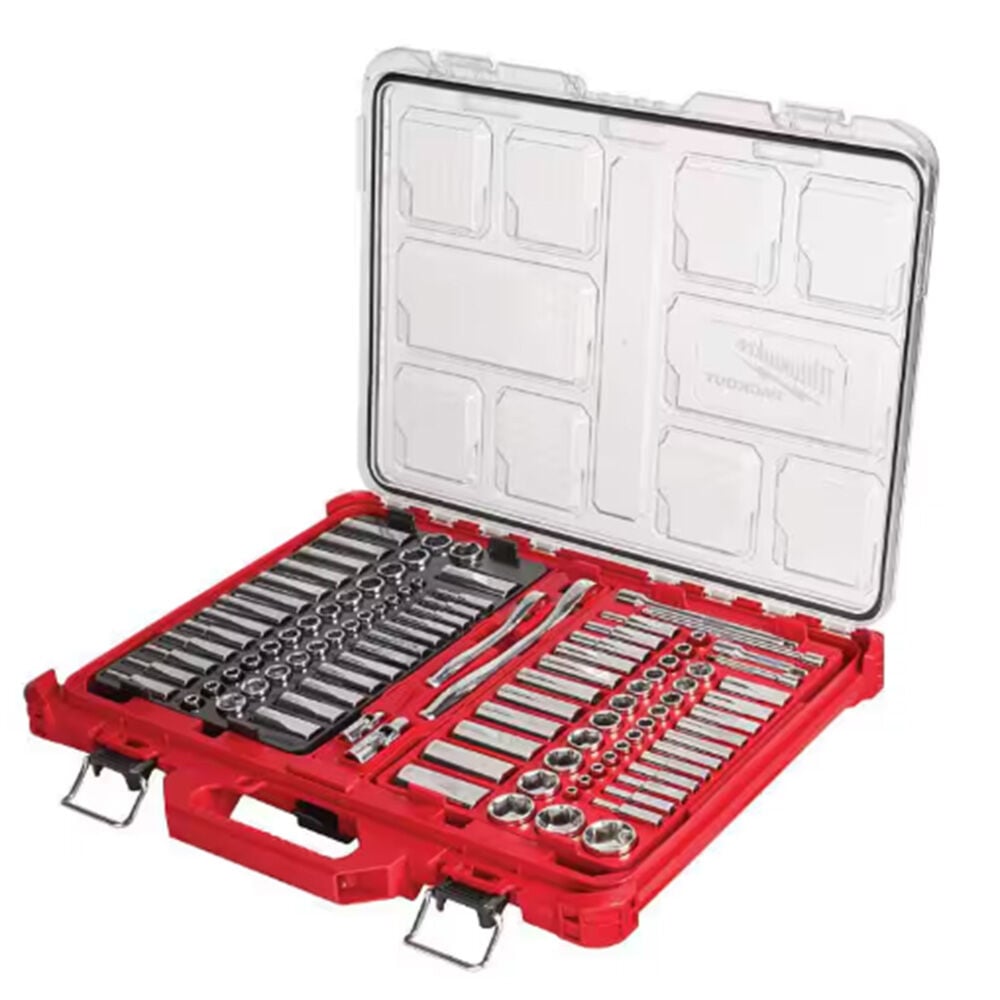 image of 3/8 in and 1/4 in Drive SAE/Metric Ratchet and Socket Mechanics Tool Set with PACKOUT Case- 106 pc
