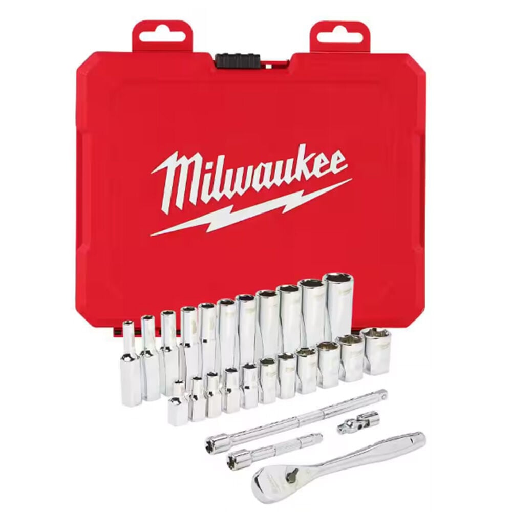 image of 1/4 in Drive SAE Ratchet and Socket Mechanics Tool Set- 26 pc