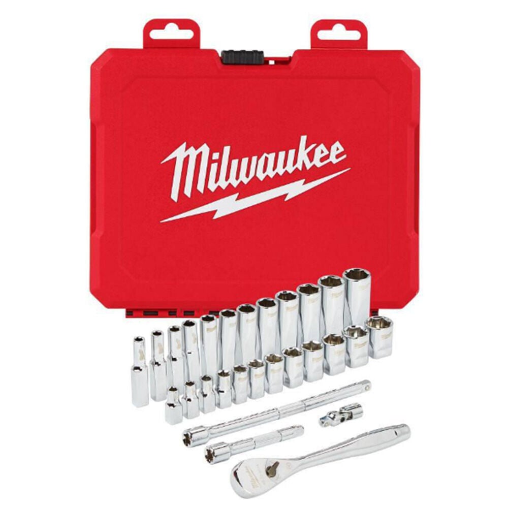 image of 1/4 in Drive Metric Ratchet and Socket Mechanics Tool Set- 28 pc